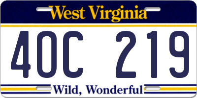 WV license plate 4OC219