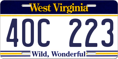 WV license plate 4OC223