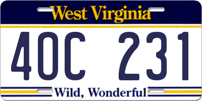 WV license plate 4OC231