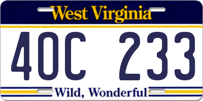 WV license plate 4OC233