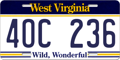 WV license plate 4OC236