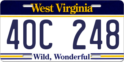 WV license plate 4OC248