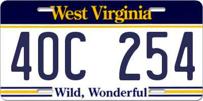 WV license plate 4OC254