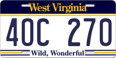 WV license plate 4OC270