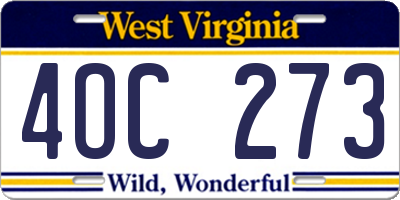 WV license plate 4OC273