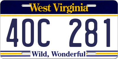 WV license plate 4OC281