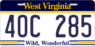 WV license plate 4OC285