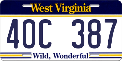 WV license plate 4OC387