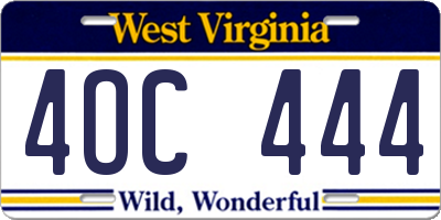 WV license plate 4OC444