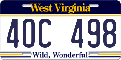 WV license plate 4OC498