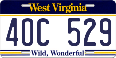 WV license plate 4OC529