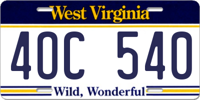 WV license plate 4OC540