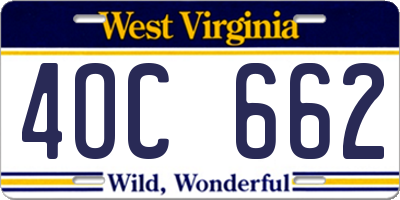 WV license plate 4OC662