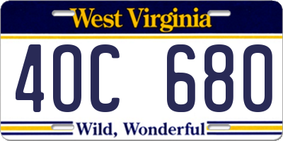 WV license plate 4OC680