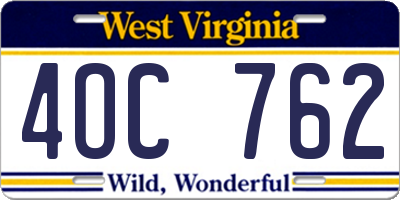 WV license plate 4OC762