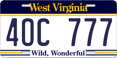WV license plate 4OC777