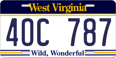 WV license plate 4OC787