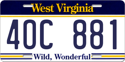 WV license plate 4OC881