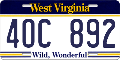 WV license plate 4OC892
