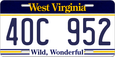 WV license plate 4OC952