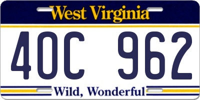 WV license plate 4OC962