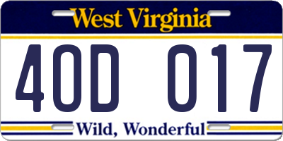 WV license plate 4OD017