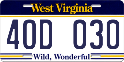 WV license plate 4OD030