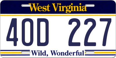 WV license plate 4OD227