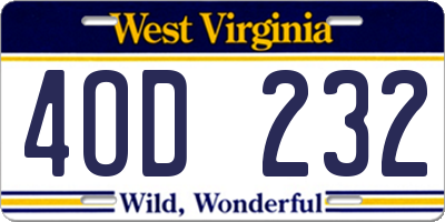 WV license plate 4OD232