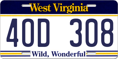WV license plate 4OD308