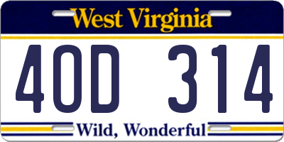 WV license plate 4OD314