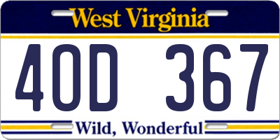 WV license plate 4OD367