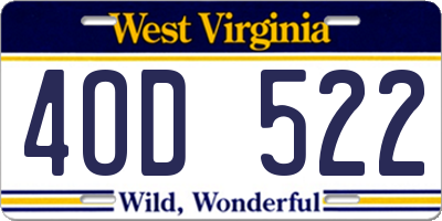 WV license plate 4OD522