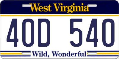 WV license plate 4OD540