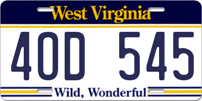WV license plate 4OD545
