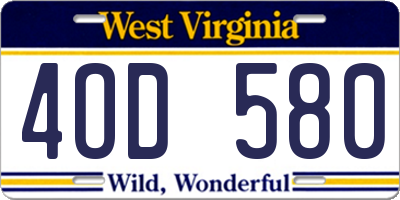 WV license plate 4OD580