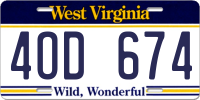 WV license plate 4OD674