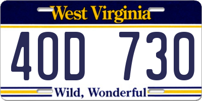 WV license plate 4OD730