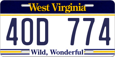 WV license plate 4OD774