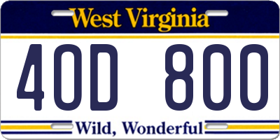 WV license plate 4OD800