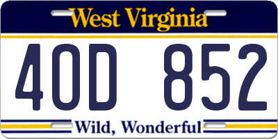 WV license plate 4OD852