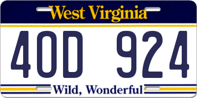 WV license plate 4OD924