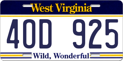 WV license plate 4OD925