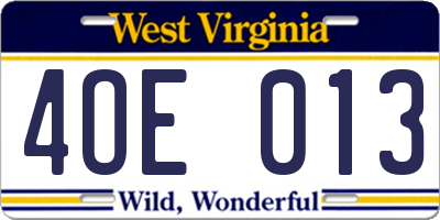 WV license plate 4OE013