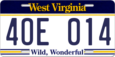 WV license plate 4OE014