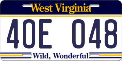 WV license plate 4OE048