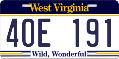 WV license plate 4OE191