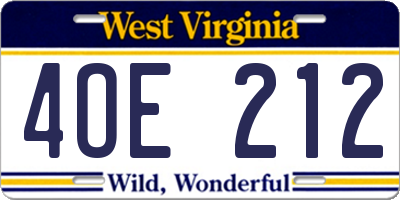 WV license plate 4OE212