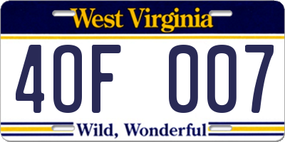 WV license plate 4OF007