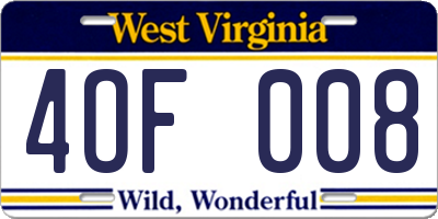 WV license plate 4OF008